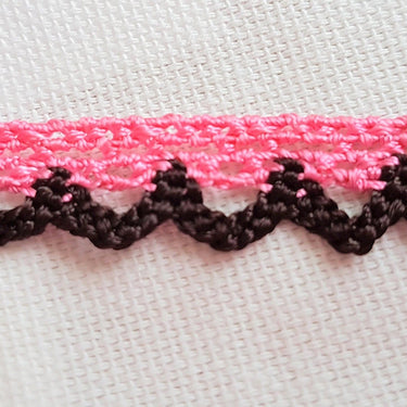 Pink and Brown Embroidery Crochet Cotton Border Trim, One Yard Lace Approx. 12mm Wide, Brown Lace And Pink Lace